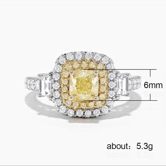 New Women’s 925 Silver Square Shape Yellow Crystal Diamond Ring - Picture 4 of 7